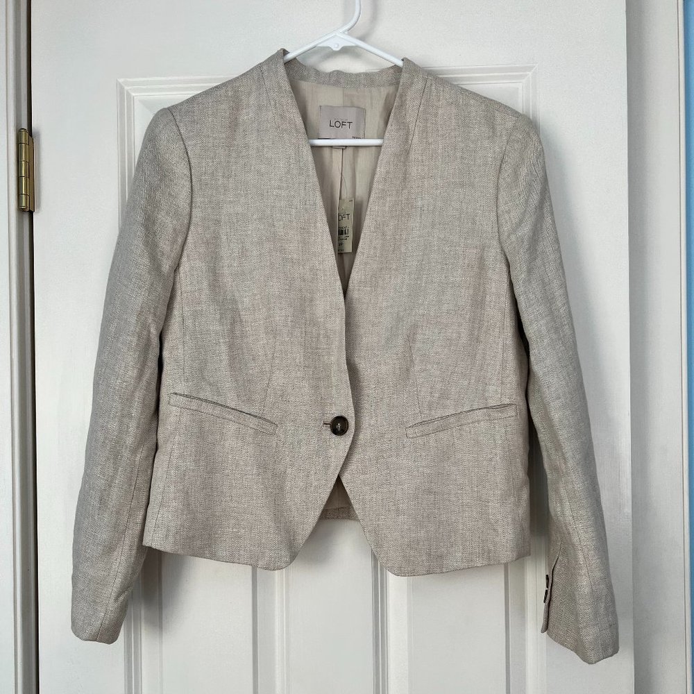 LOFT Petite Herringbone Linen Blazer